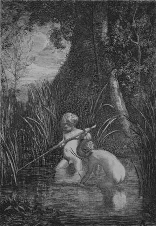 Radierung Fontanesi - La pesca