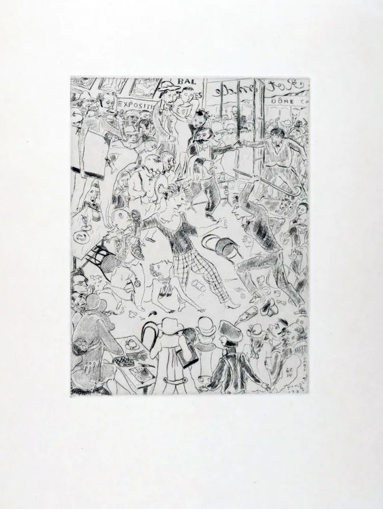 Radierung Foujita - À LA ROTONDE. Tableaux de Paris 1927. Gravure originale.