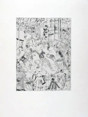 Radierung Foujita - À LA ROTONDE. Tableaux de Paris 1927. Gravure originale.