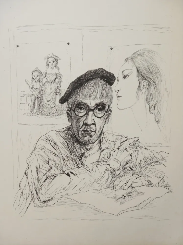 Stich Foujita - Autoportrait au béret avec sa femme Kimiyo