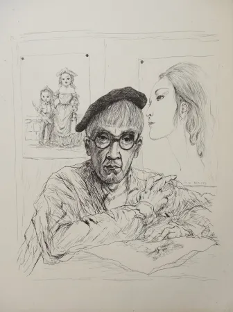 Stich Foujita - Autoportrait au béret avec sa femme Kimiyo