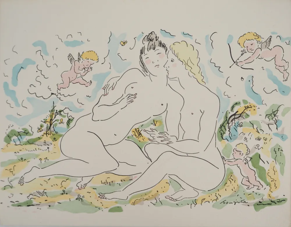 Stich Foujita - Couple de femmes et chérubins