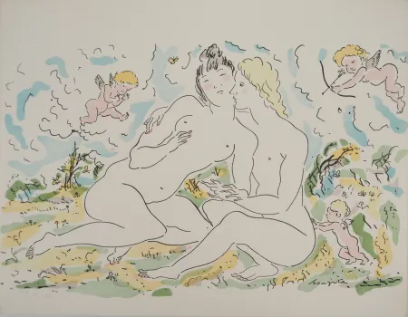 Stich Foujita - Couple de femmes et chérubins