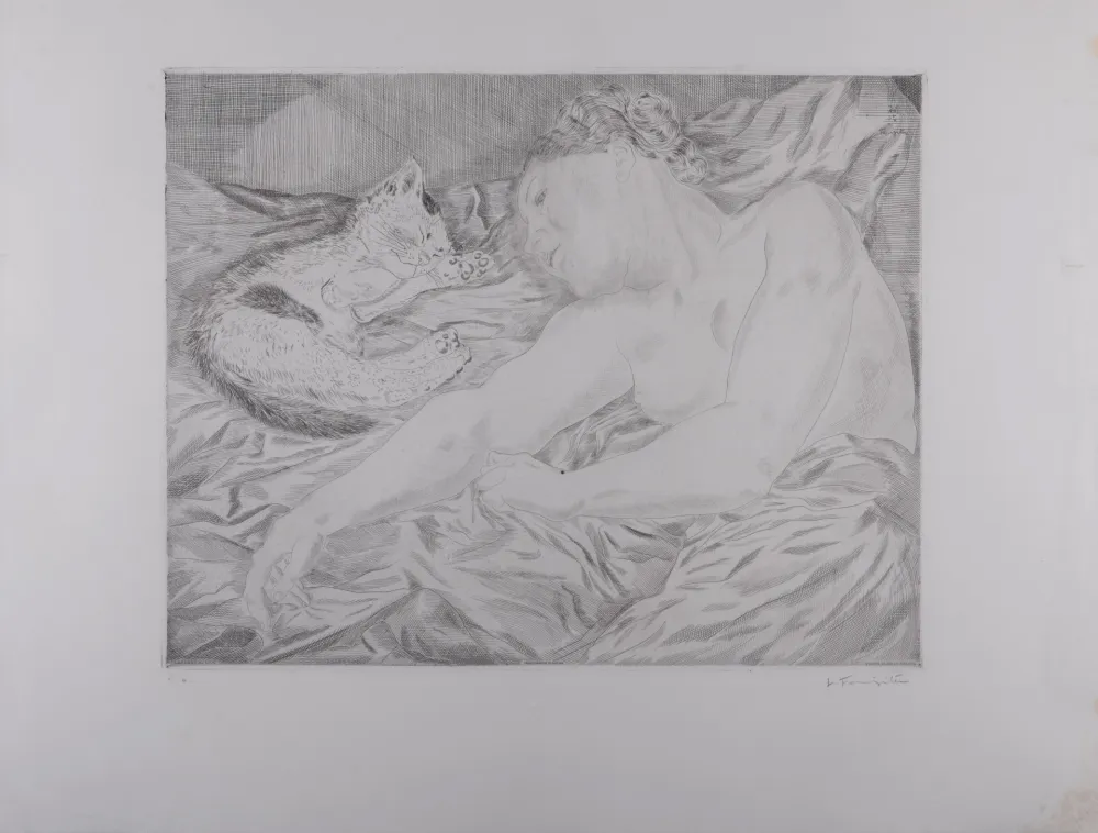 Stich Foujita - La Femme au chat, 1927 - Hand-signed