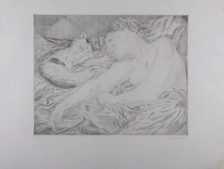 Stich Foujita - La Femme au chat, 1927 - Hand-signed