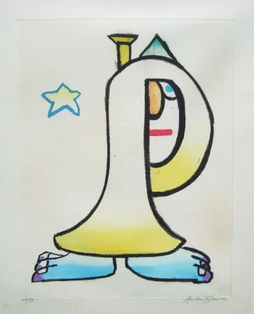 Radierung Und Aquatinta François - Clown à la trompette