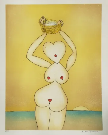 Radierung Und Aquatinta François - Dame de coeur à la mer