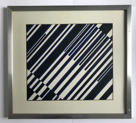 Siebdruck Fruhtrunk - Sans titre (Progression à rayures en noir, blanc, bleu)