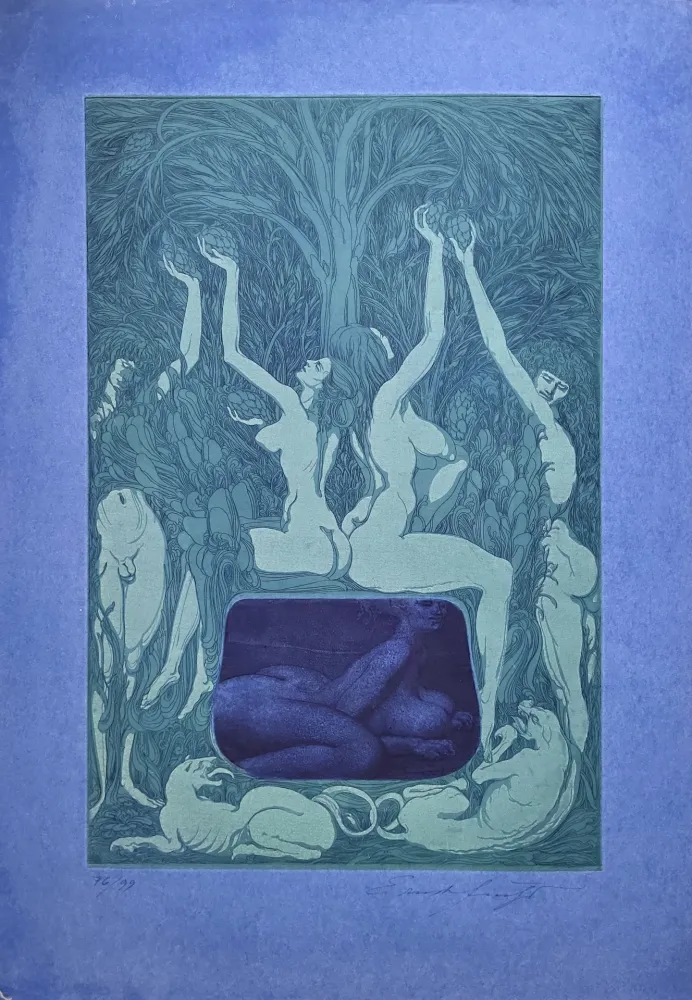 Aquatinta Fuchs - Nacht Unterschlupf im Laub