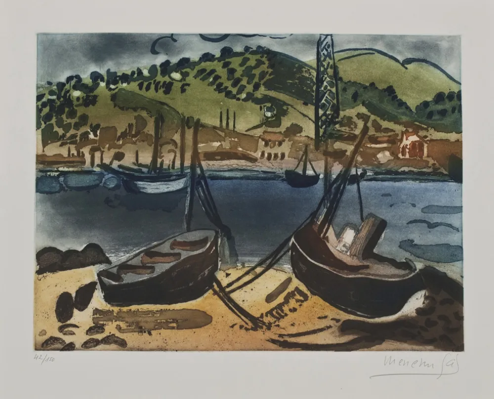 Radierung Gal - Barcas en la ría