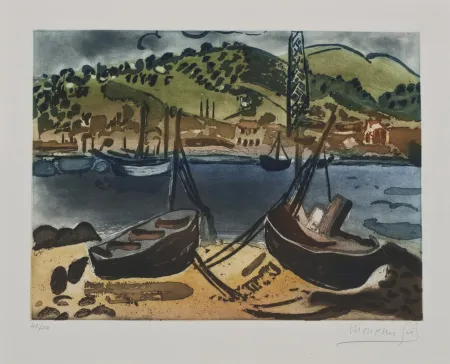 Radierung Gal - Barcas en la ría