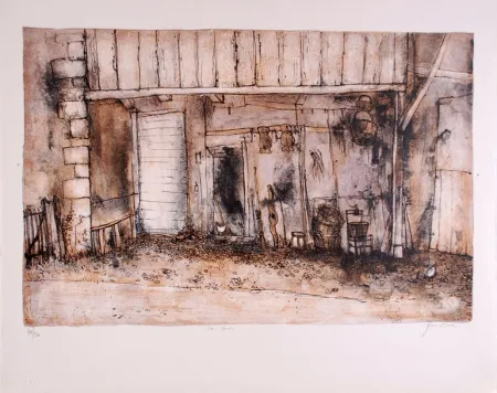 Lithographie Gantner - La Cour - Court