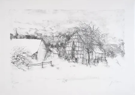 Lithographie Gantner - La ferme endormie