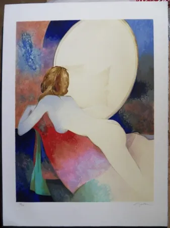 Lithographie Gaveau - Nu au miroir