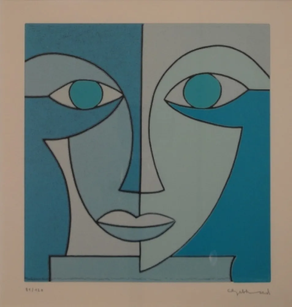 Linolschnitt Gebhard - Blauer Kopf