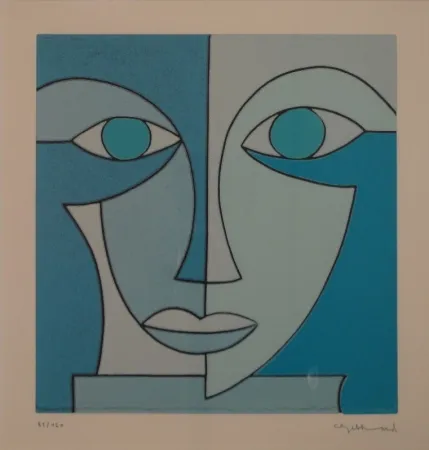 Linolschnitt Gebhard - Blauer Kopf