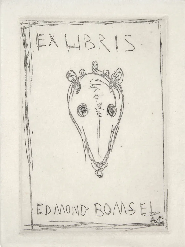 Kaltnadelradierung Giacometti - EX-LIBRIS EDMOND BOMSEL. Pointe-sèche originale monogrammée (1961)