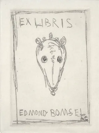 Kaltnadelradierung Giacometti - EX-LIBRIS EDMOND BOMSEL. Pointe-sèche originale monogrammée (1961)