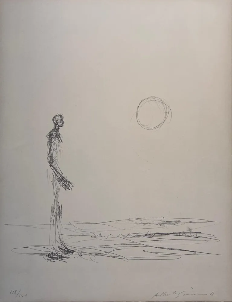 Lithographie Giacometti - Homme debout et Soleil 