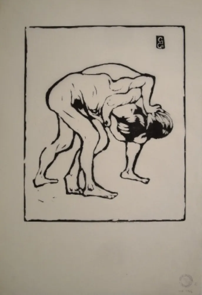 Holzschnitt Giacometti - La Lotta I. – Ringende Knaben. – Diego und Alberto