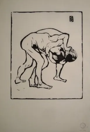 Holzschnitt Giacometti - La Lotta I. – Ringende Knaben. – Diego und Alberto