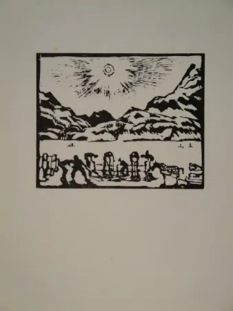 Holzschnitt Giacometti - Lavoratori del ghiaccio, die Eisbrecher