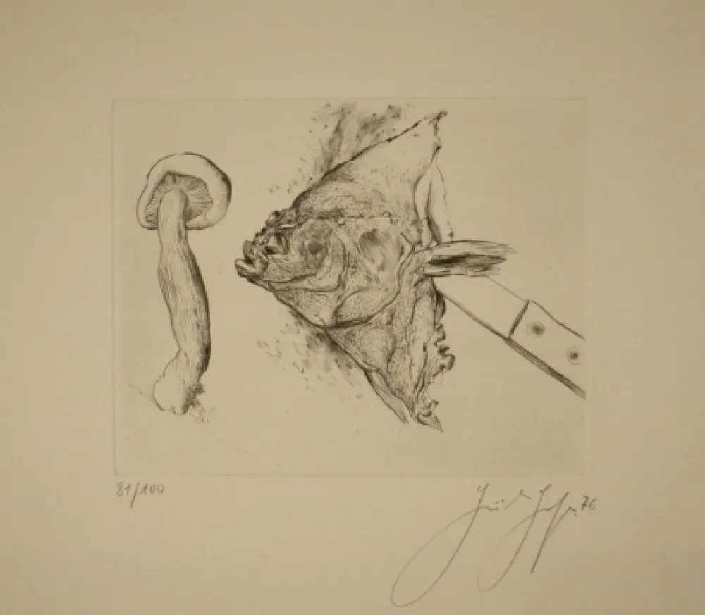 Kaltnadelradierung Grass - Butt und Pilz