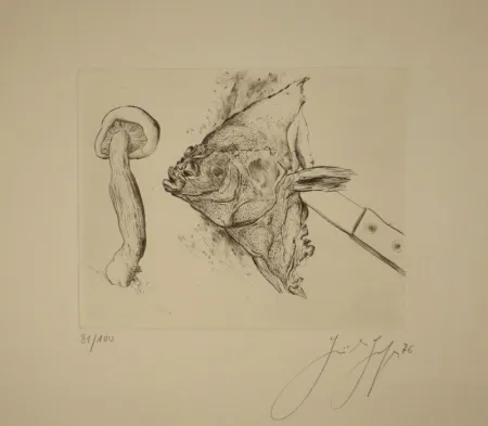 Kaltnadelradierung Grass - Butt und Pilz