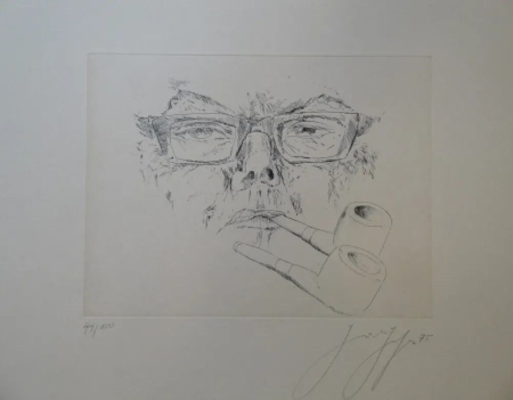 Stich Grass - Doppelter Max. Kopf Max Frisch mit Pfeife