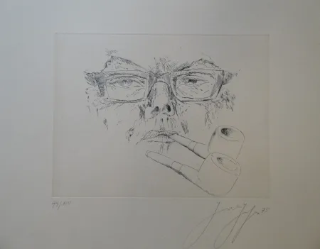 Stich Grass - Doppelter Max. Kopf Max Frisch mit Pfeife