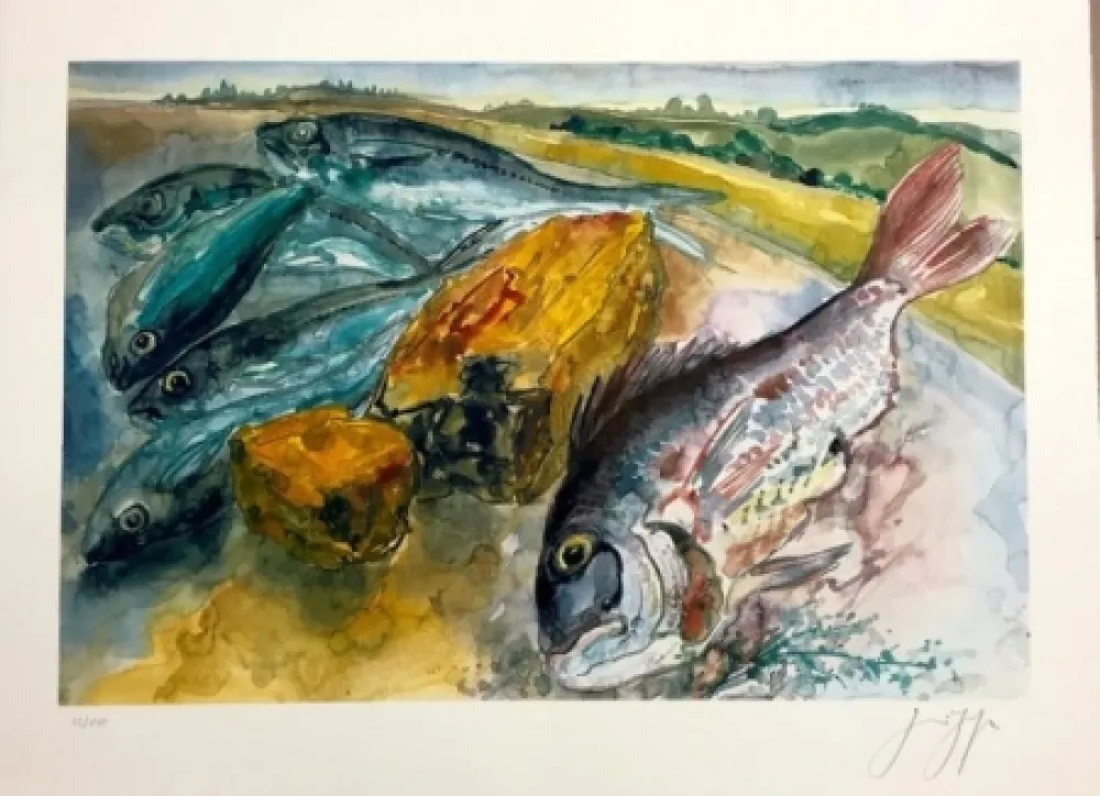Lithographie Grass - Peces en la arena