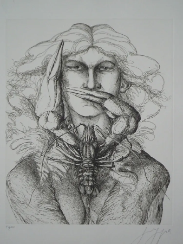 Radierung Grass - Personnage à l'écrevisse