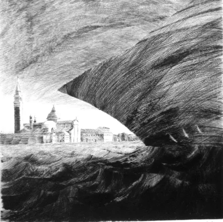 Kaltnadelradierung Grasselli - Minaccia in laguna 1