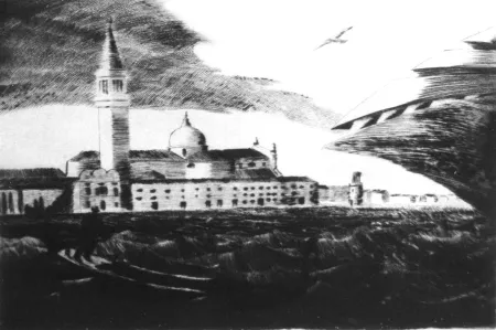 Kaltnadelradierung Grasselli - Minaccia in laguna 2