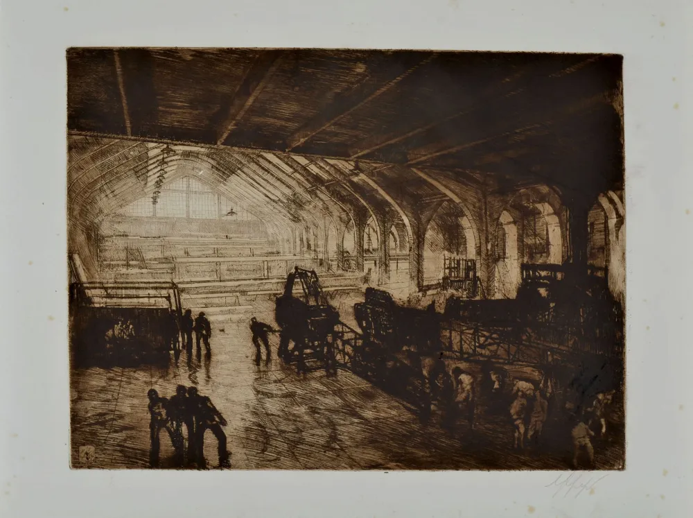 Radierung Greppi - AIRCRAFT CONSTRUCTION SITE, 1915-1918