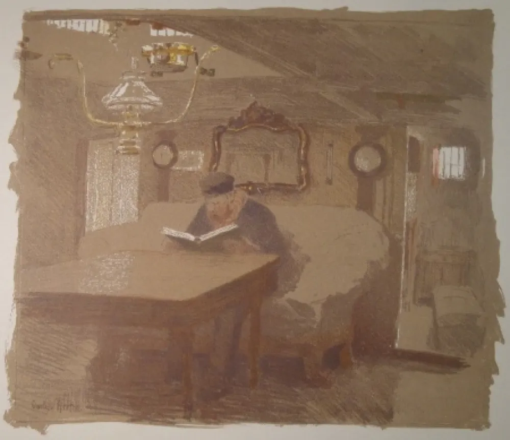 Lithographie Grethe - Einfahrt