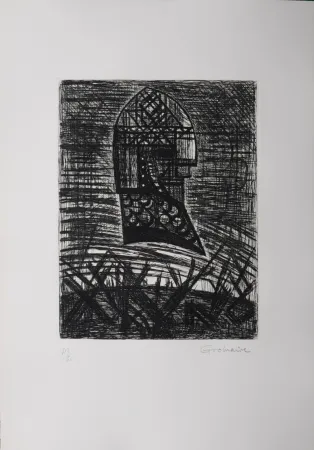 Radierung Gromaire - Présage, tête armée, 1958