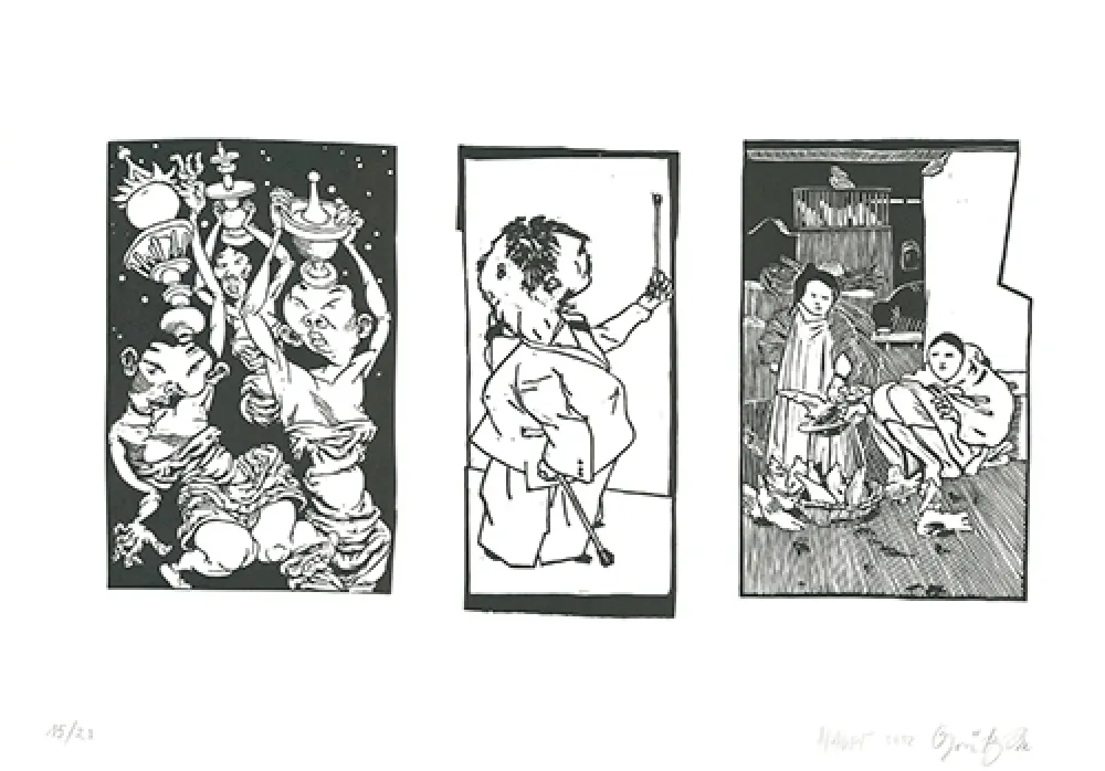 Linolschnitt Grützke - Bilder aus Bongs Stall