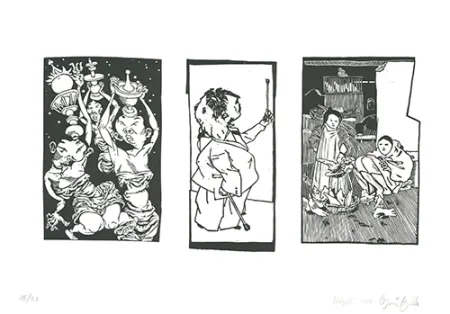 Linolschnitt Grützke - Bilder aus Bongs Stall