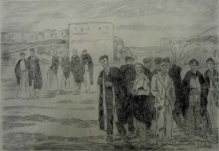 Radierung Gutiérrez Solana  - Domingo en las afueras