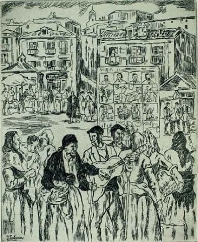 Radierung Gutiérrez Solana  - El ciego de los romances