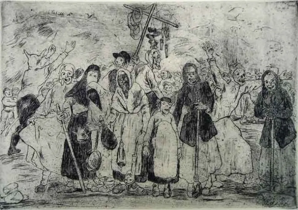 Radierung Gutiérrez Solana  - Entierro de la sardina