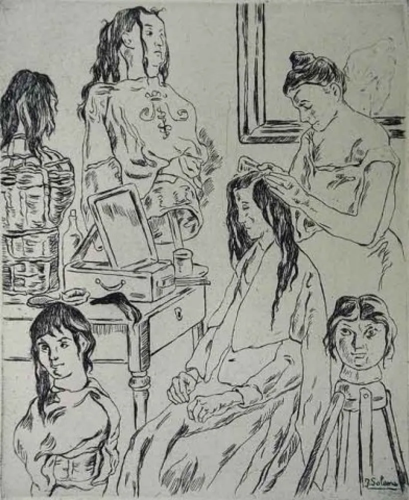 Radierung Gutiérrez Solana  - La Peinadora