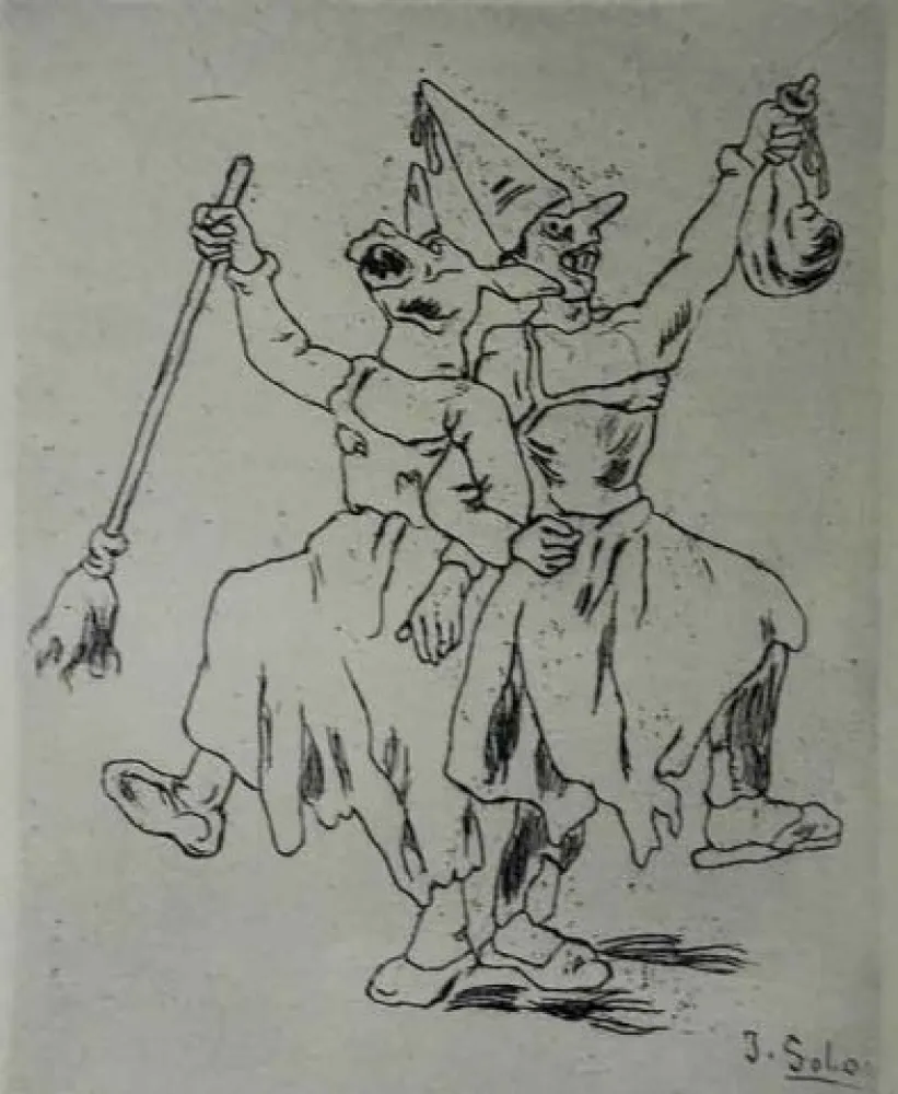 Radierung Gutiérrez Solana  - Máscaras bailando cogidas