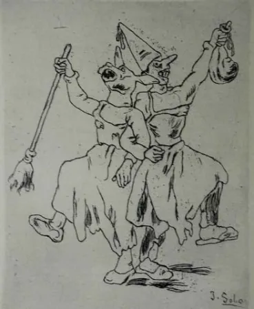Radierung Gutiérrez Solana  - Máscaras bailando cogidas