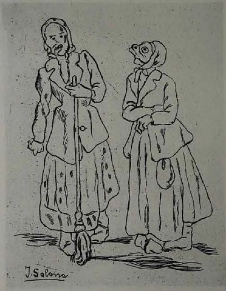 Radierung Gutiérrez Solana  - Máscaras de la escoba