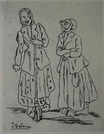 Radierung Gutiérrez Solana  - Máscaras de la escoba