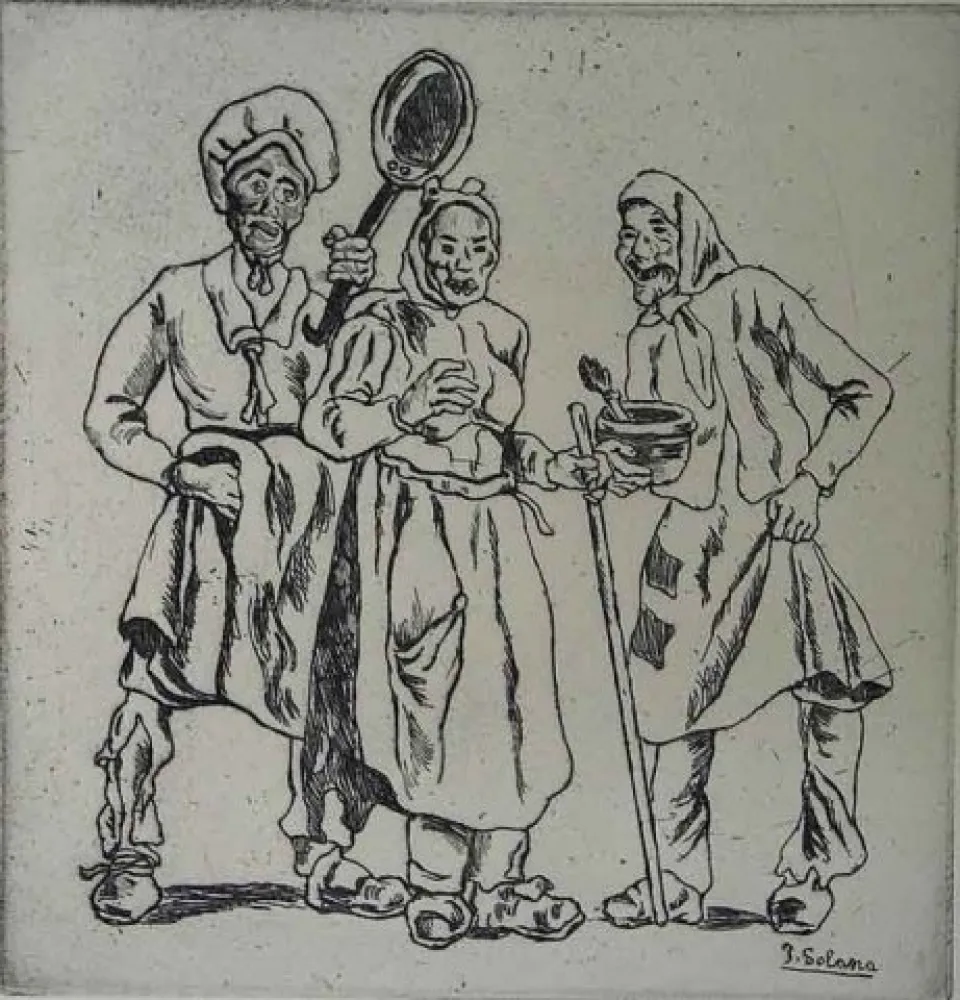 Radierung Gutiérrez Solana  - Máscaras  de los cocineros