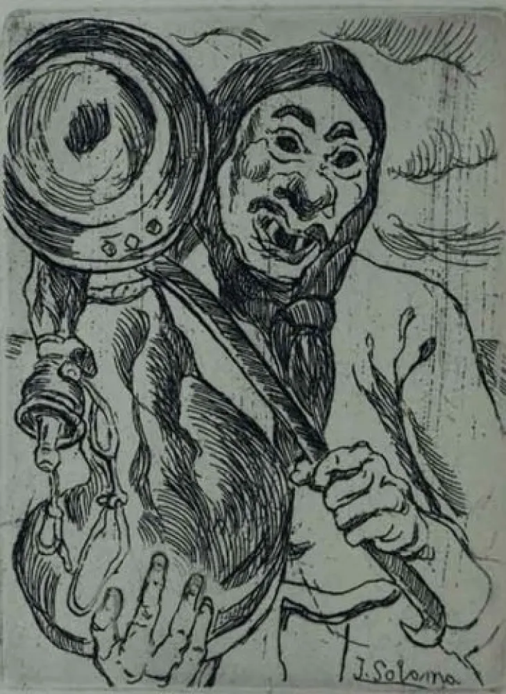 Radierung Gutiérrez Solana  - Mascarón