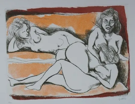 Radierung Und Aquatinta Guttuso - Tre nudi